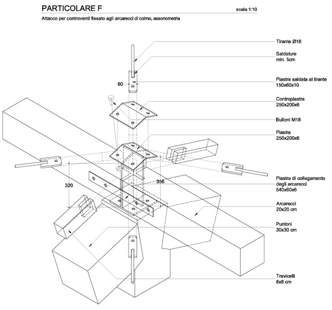 particolare costruttivo dell'attacco dei controventi